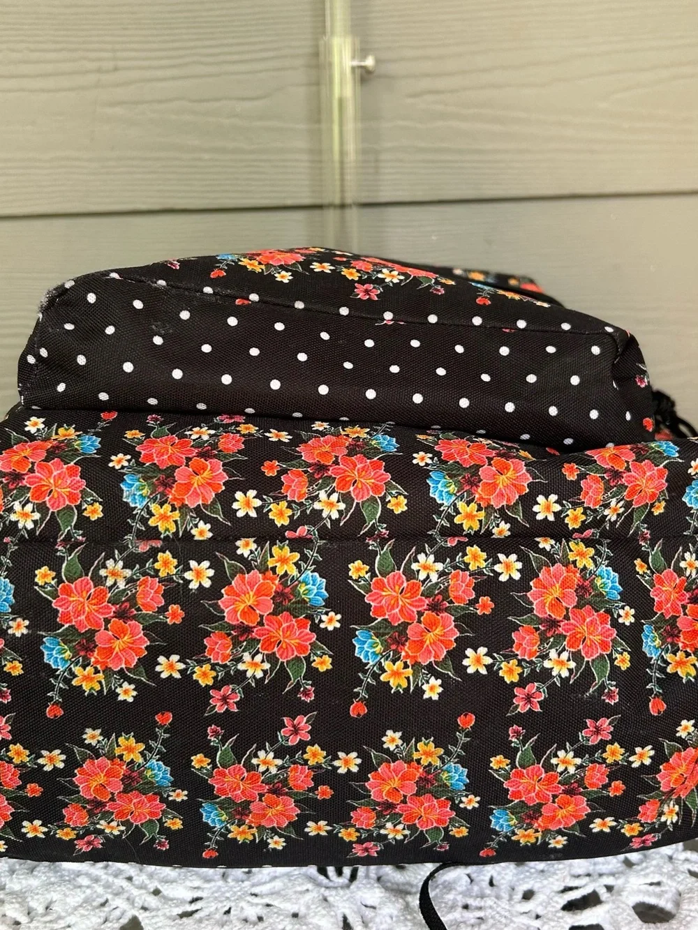 Jansport Black Floral & White Polka Dot Backpack